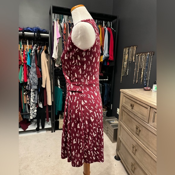 Red and cream sleeveless faux wrap dress; size medium petite - Picture 3 of 4